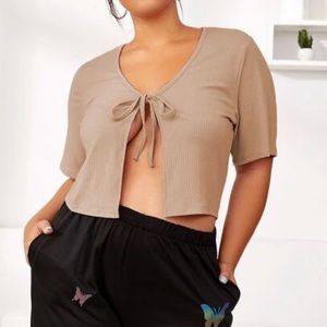 Tan Brown Tie Front Crop Top